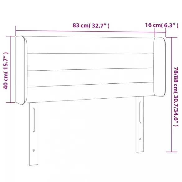 sötétszürke bársony LED-es fejtámla 83 x 16 x 78/88 cm