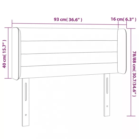 sötétszürke bársony LED-es fejtámla 93 x 16 x 78/88 cm