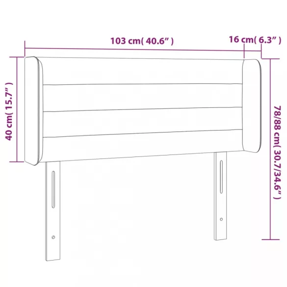 világosszürke bársony LED-es fejtámla 103 x 16 x 78/88 cm