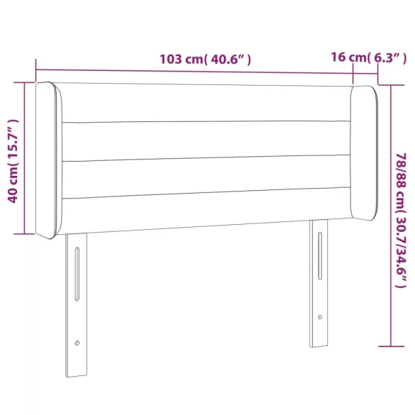 sötétkék bársony LED-es fejtámla 103 x 16 x 78/88 cm