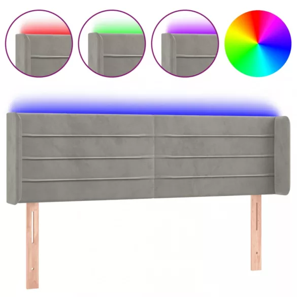 világosszürke bársony LED-es fejtámla 147 x 16 x 78/88 cm