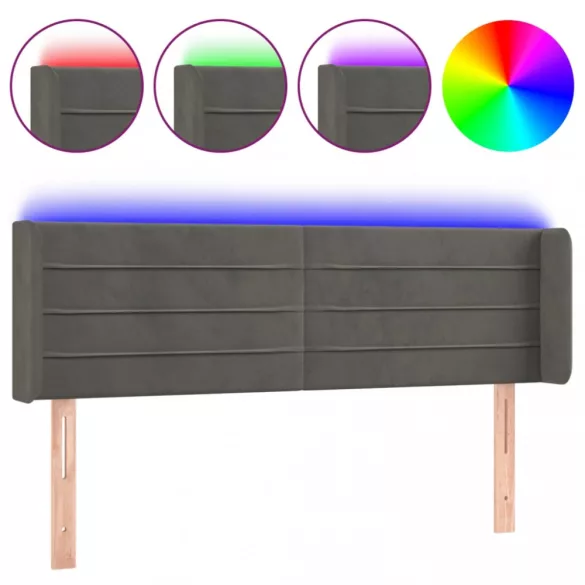 sötétszürke bársony LED-es fejtámla 147 x 16 x 78/88 cm