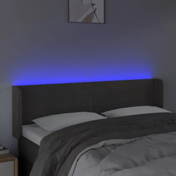 sötétszürke bársony LED-es fejtámla 147 x 16 x 78/88 cm