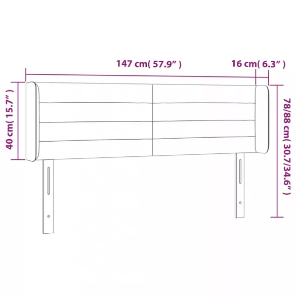 sötétszürke bársony LED-es fejtámla 147 x 16 x 78/88 cm