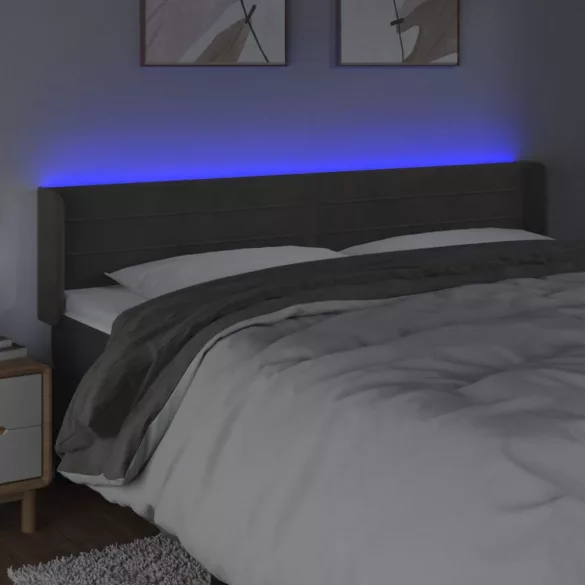 sötétszürke bársony LED-es fejtámla 163 x 16 x 78/88 cm