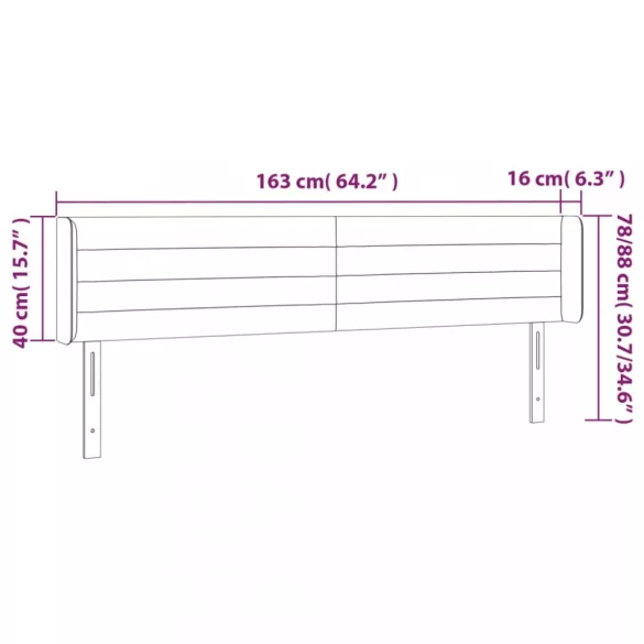 sötétszürke bársony LED-es fejtámla 163 x 16 x 78/88 cm
