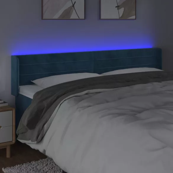 sötétkék bársony LED-es fejtámla 163 x 16 x 78/88 cm