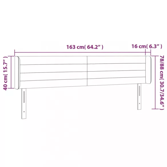 sötétkék bársony LED-es fejtámla 163 x 16 x 78/88 cm