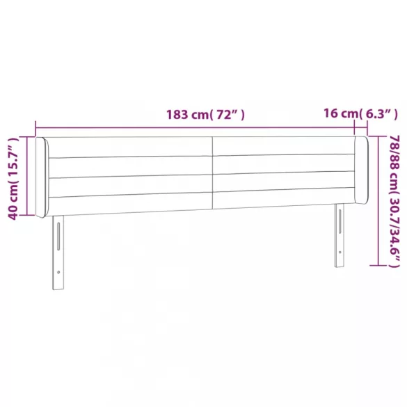 sötétszürke bársony LED-es fejtámla 183 x 16 x 78/88 cm