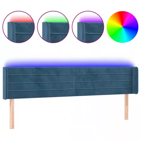 sötétkék bársony LED-es fejtámla 183 x 16 x 78/88 cm