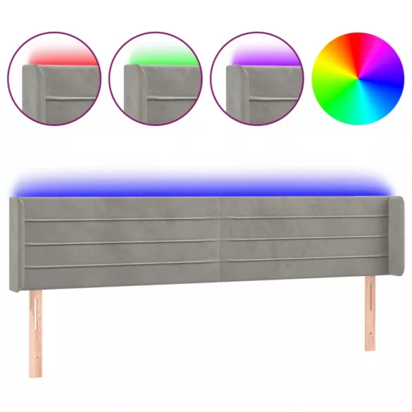 világosszürke bársony LED-es fejtámla 203 x 16 x 78/88 cm