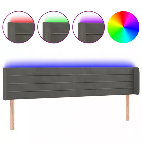 sötétszürke bársony LED-es fejtámla 203 x 16 x 78/88 cm
