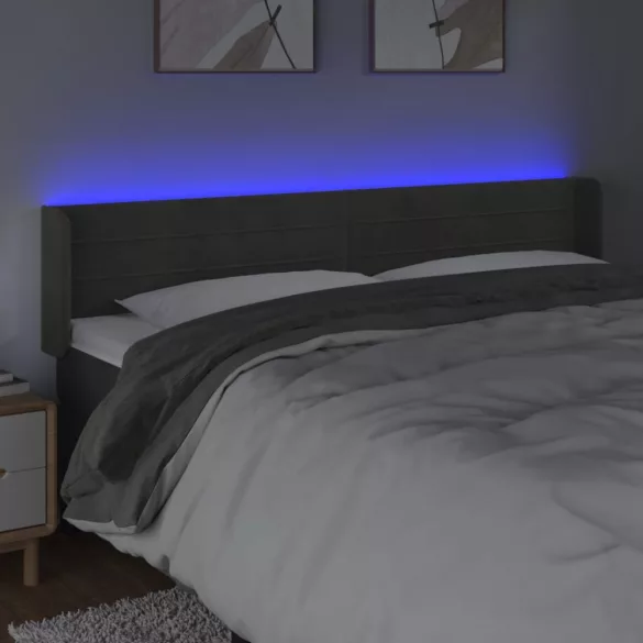 sötétszürke bársony LED-es fejtámla 203 x 16 x 78/88 cm
