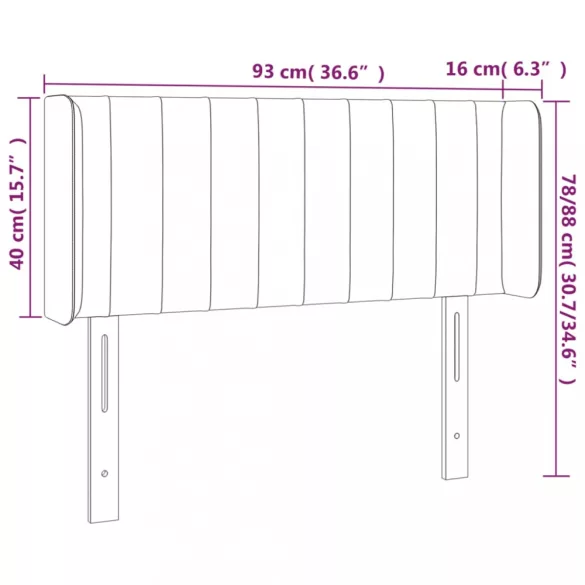 sötétbarna szövet LED-es fejtámla 93 x 16 x 78/88 cm