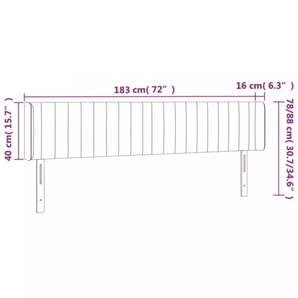 sötétbarna szövet LED-es fejtámla 183 x 16 x 78/88 cm