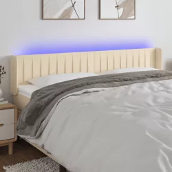 krémszínű szövet LED-es fejtámla 203 x 16 x 78/88 cm
