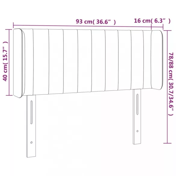 világosszürke bársony LED-es fejtámla 93 x 16 x 78/88 cm