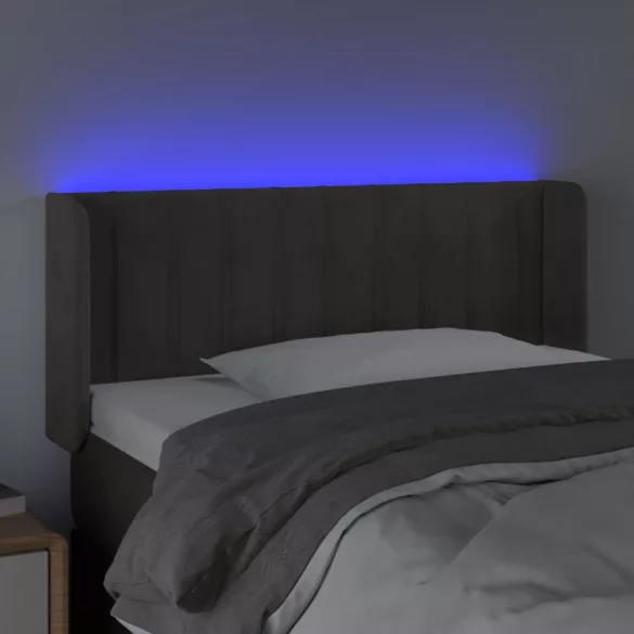sötétszürke bársony LED-es fejtámla 93 x 16 x 78/88 cm