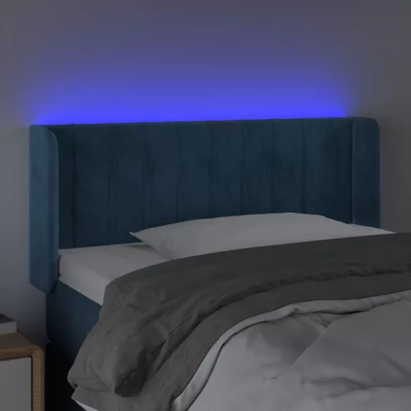 sötétkék bársony LED-es fejtámla 93 x 16 x 78/88 cm