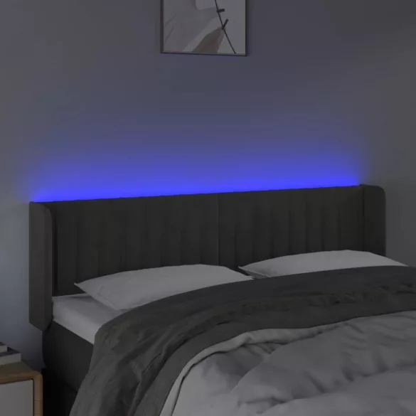 sötétszürke bársony LED-es fejtámla 147 x 16 x 78/88 cm