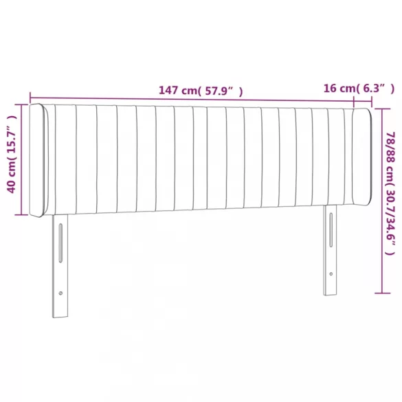 sötétszürke bársony LED-es fejtámla 147 x 16 x 78/88 cm