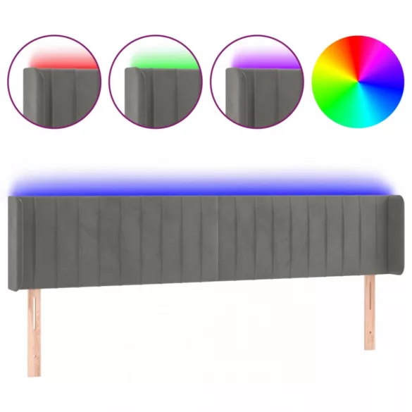 sötétszürke bársony LED-es fejtámla 163 x 16 x 78/88 cm