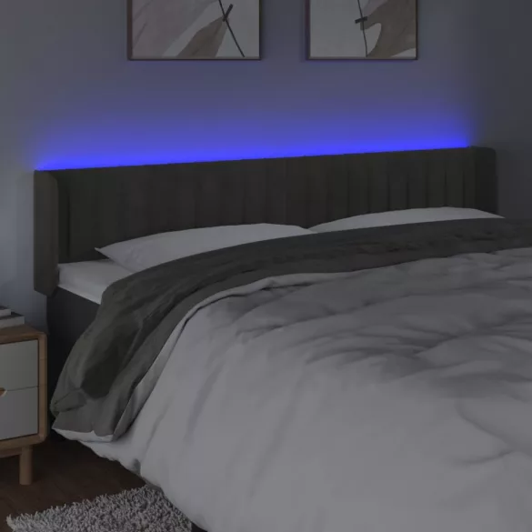 sötétszürke bársony LED-es fejtámla 163 x 16 x 78/88 cm