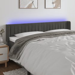 sötétszürke bársony LED-es fejtámla 183 x 16 x 78/88 cm