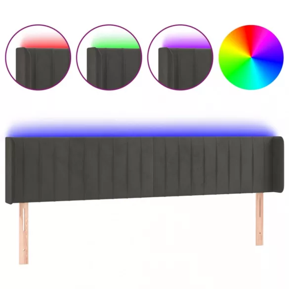 sötétszürke bársony LED-es fejtámla 183 x 16 x 78/88 cm