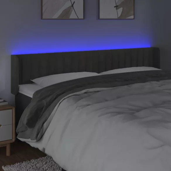 sötétszürke bársony LED-es fejtámla 183 x 16 x 78/88 cm