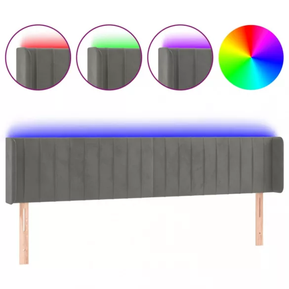 világosszürke bársony LED-es fejtámla 203 x 16 x 78/88 cm