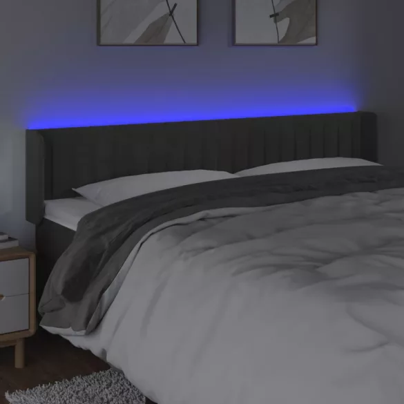 sötétszürke bársony LED-es fejtámla 203 x 16 x 78/88 cm