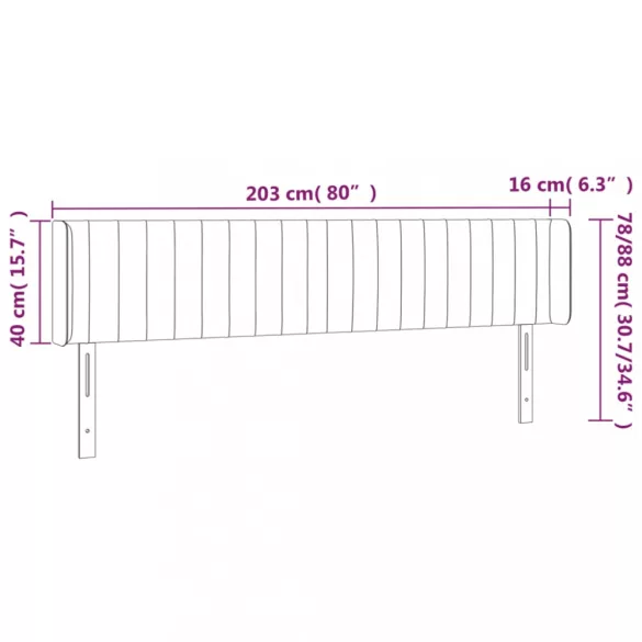 sötétszürke bársony LED-es fejtámla 203 x 16 x 78/88 cm