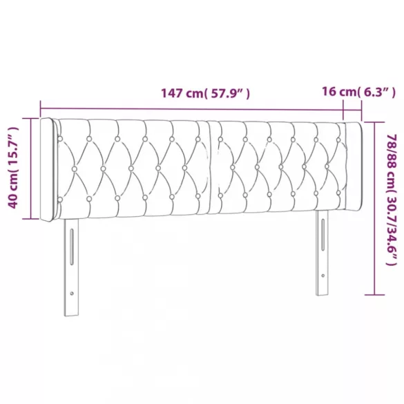 sötétbarna szövet LED-es fejtámla 147 x 16 x 78/88 cm