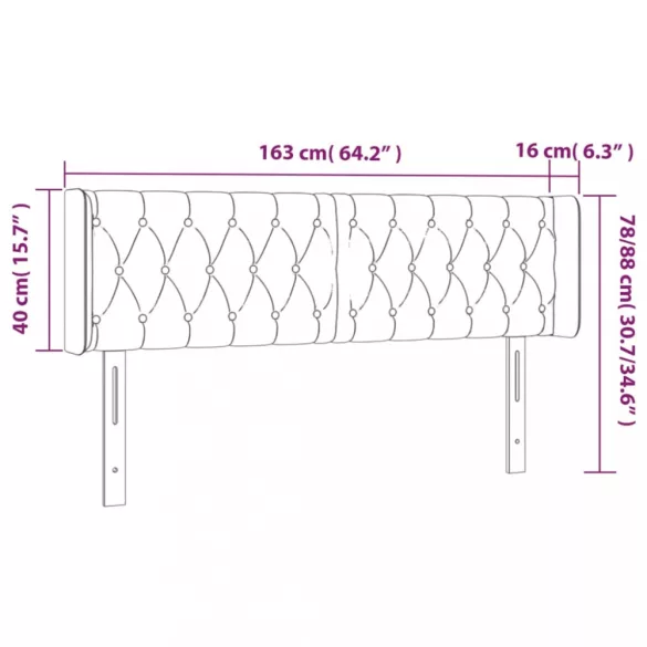 sötétbarna szövet LED-es fejtámla 163 x 16 x 78/88 cm