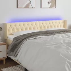 krémszínű szövet LED-es fejtámla 203 x 16 x 78/88 cm