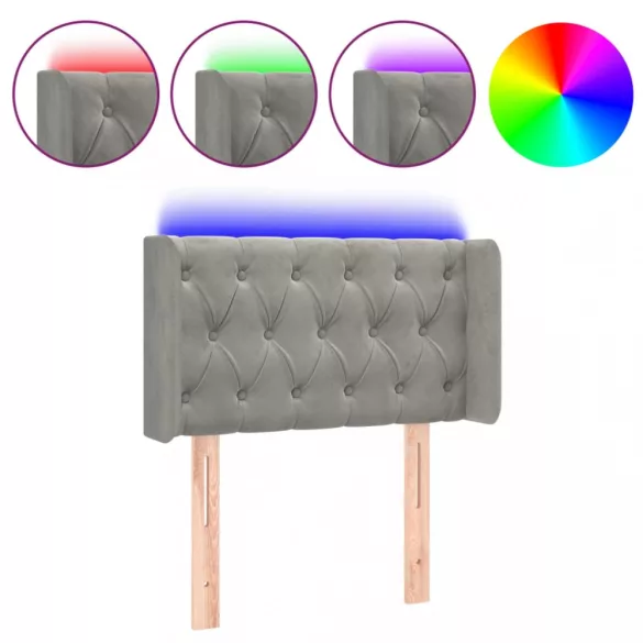 világosszürke bársony LED-es fejtámla 83 x 16 x 78/88 cm