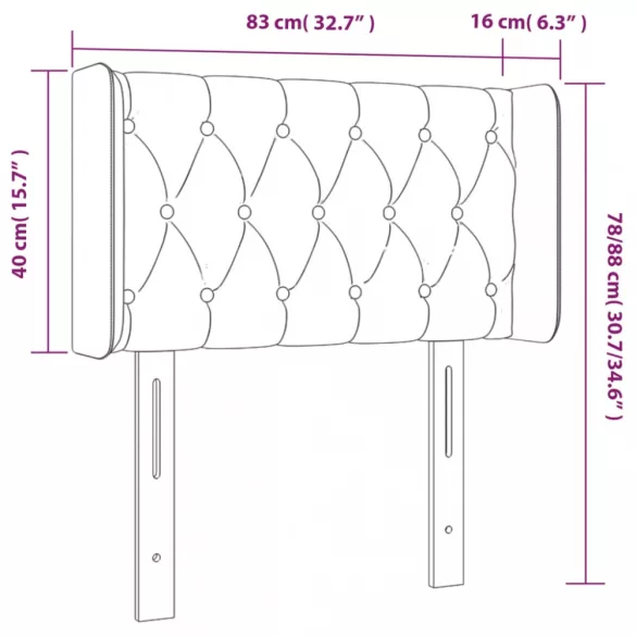sötétszürke bársony LED-es fejtámla 83 x 16 x 78/88 cm