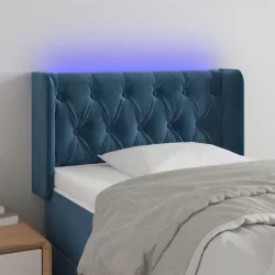 sötétkék bársony LED-es fejtámla 83 x 16 x 78/88 cm
