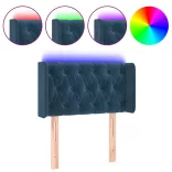 sötétkék bársony LED-es fejtámla 83 x 16 x 78/88 cm