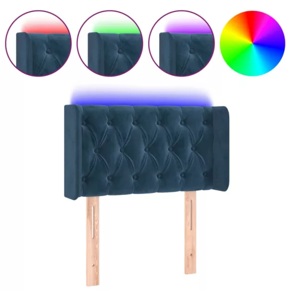 sötétkék bársony LED-es fejtámla 83 x 16 x 78/88 cm