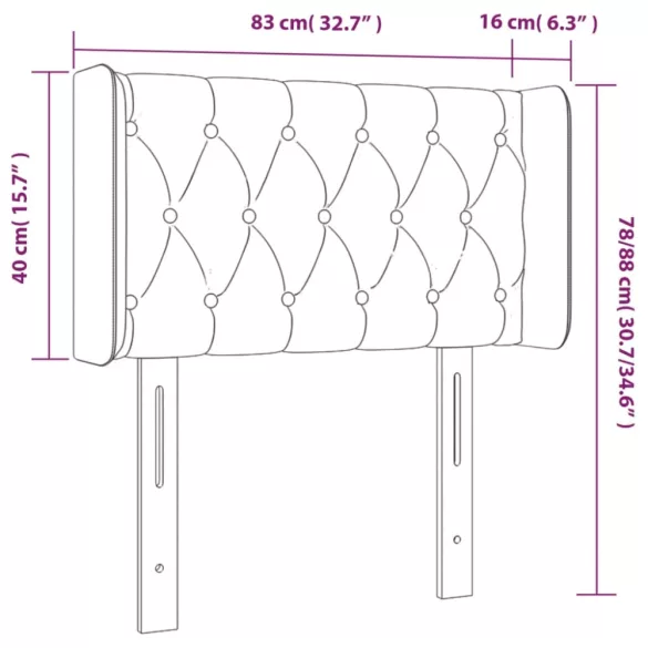 sötétkék bársony LED-es fejtámla 83 x 16 x 78/88 cm