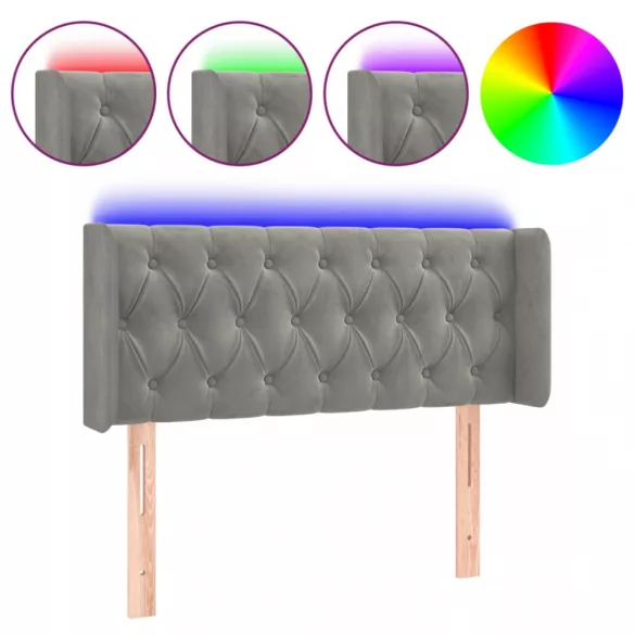 világosszürke bársony LED-es fejtámla 93 x 16 x 78/88 cm