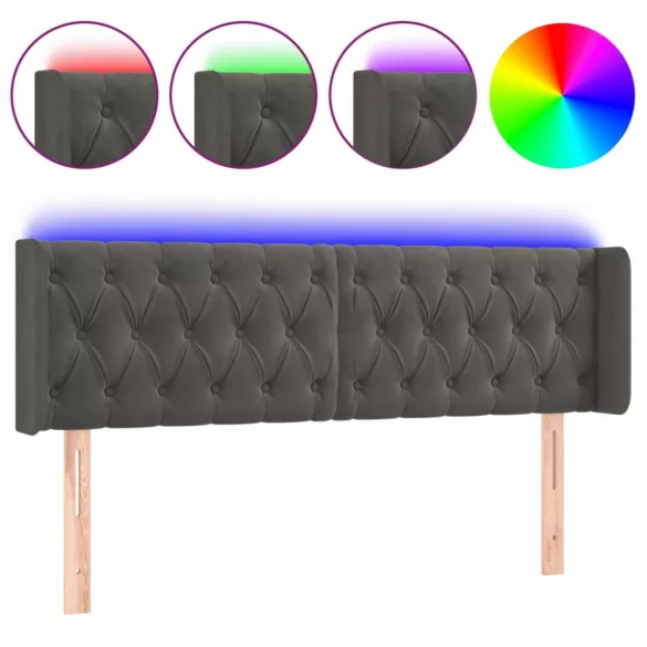 sötétszürke bársony LED-es fejtámla 163 x 16 x 78/88 cm
