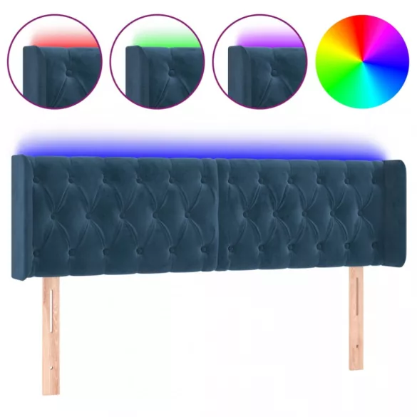 sötétkék bársony LED-es fejtámla 163 x 16 x 78/88 cm