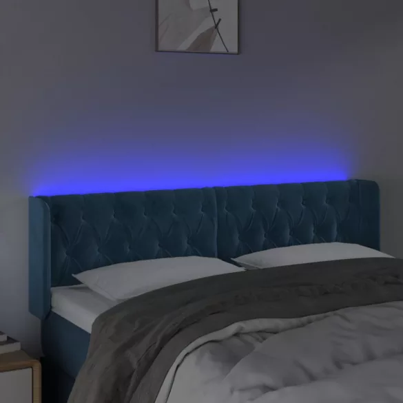 sötétkék bársony LED-es fejtámla 163 x 16 x 78/88 cm