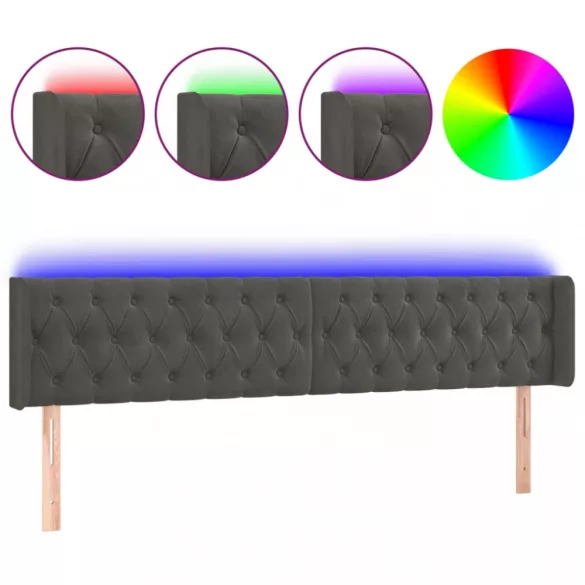 sötétszürke bársony LED-es fejtámla 183 x 16 x 78/88 cm
