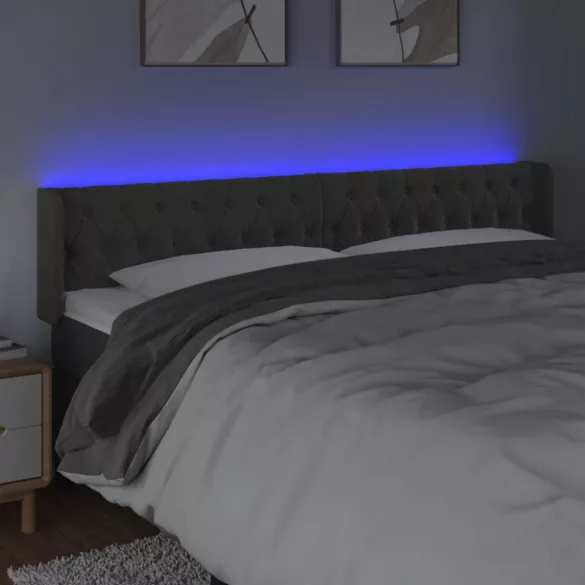 sötétszürke bársony LED-es fejtámla 183 x 16 x 78/88 cm