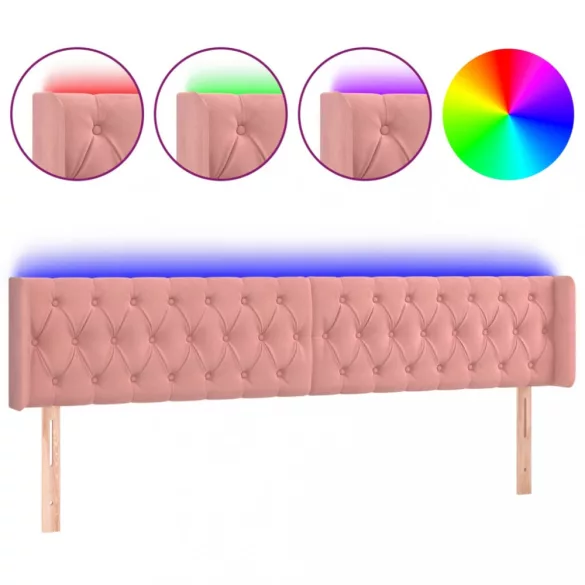 rózsaszín bársony LED-es fejtámla 183x16x78/88 cm