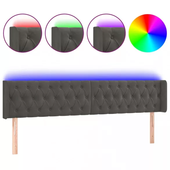 sötétszürke bársony LED-es fejtámla 203 x 16 x 78/88 cm
